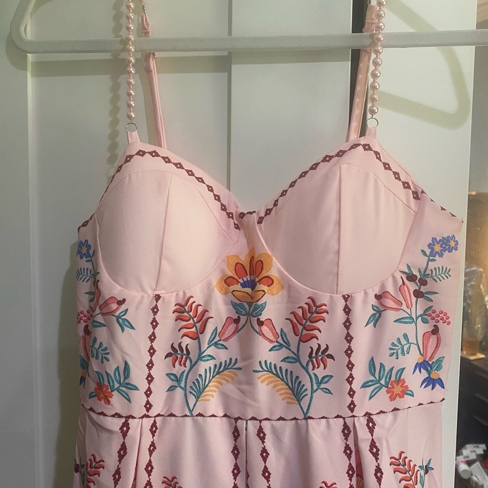 Pink Floral Embroidered Sundress